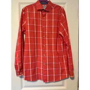 Crown & Ivy Men’s Small Plaid Button Down Preppy Shirt Red Check Long Sleeve